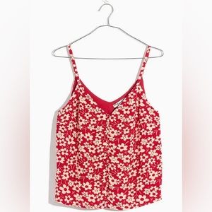Madewell Floral Print Button Front Strappy Lined Tank Top in Red